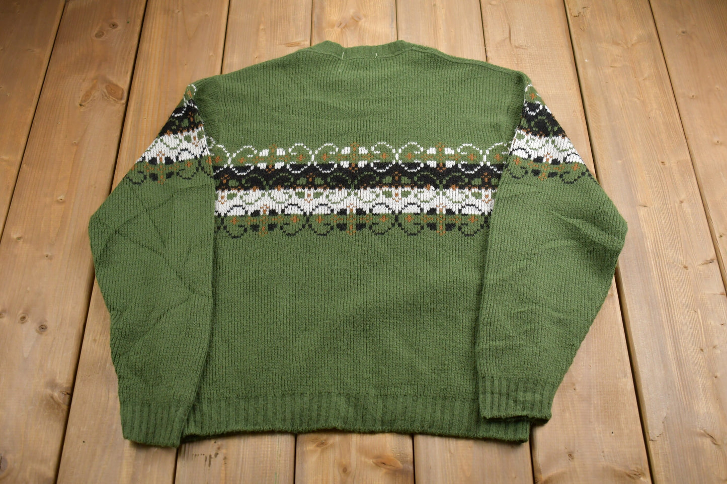 Vintage 1990s Abstract Print Knitted Sweater / Vintage 90s Crewneck / Pattern Sweater / Outdoor / Hand Knit / Pullover Sweatshirt