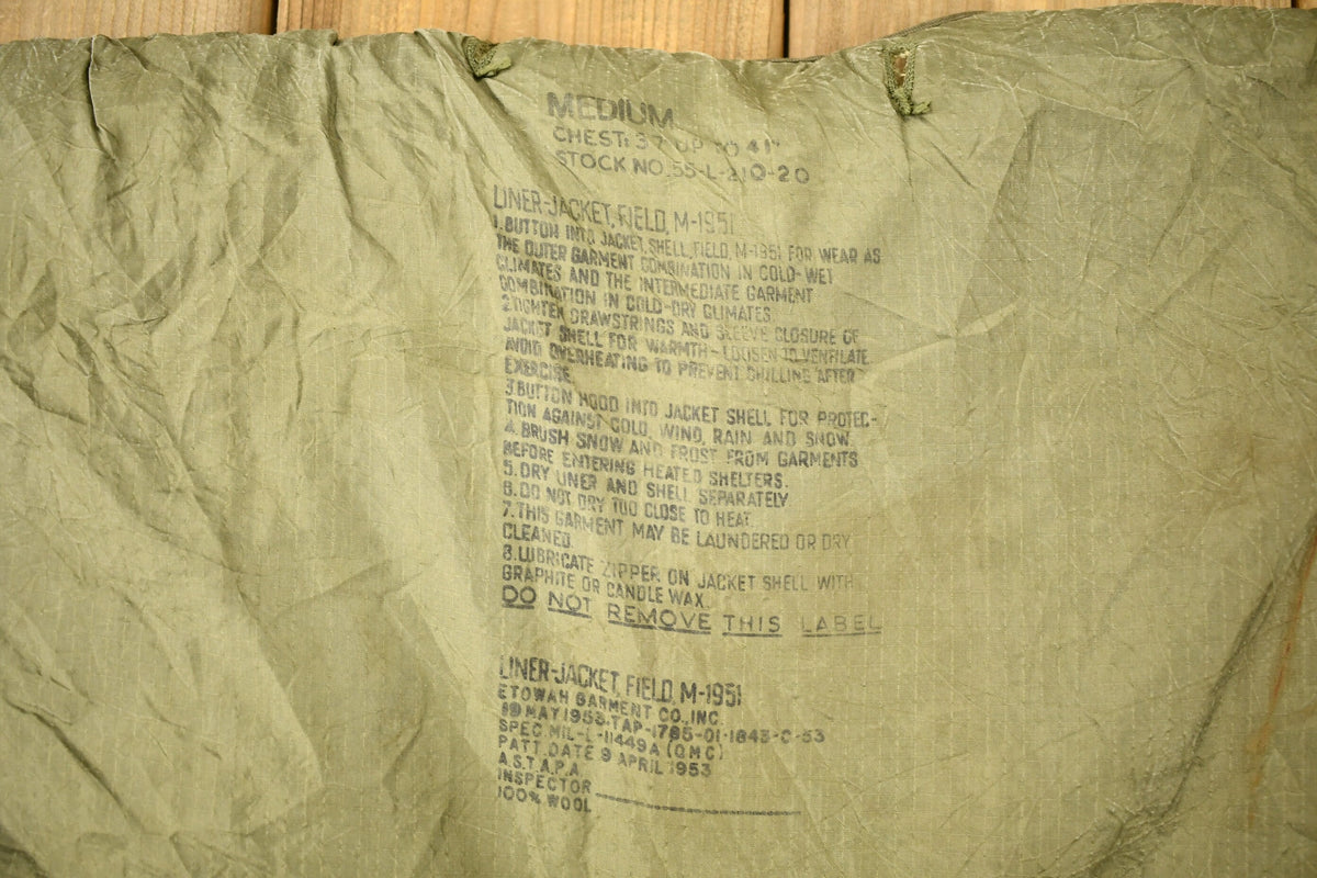 Vintage 1953 100% Wool Lining Authentic Military Jacket Liner