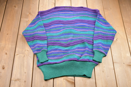 Vintage 1990s James Kenrob Striped 3D Knitted Sweater