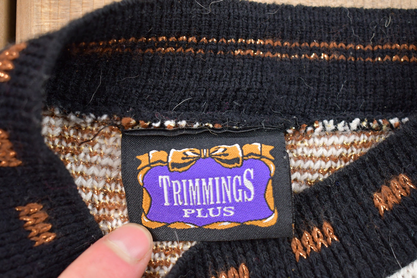 Vintage 1990s Trimmings Plus Abstract Knitted Sweater / Vintage 90s Crewneck / Pattern Sweater / Made In USA / Pullover Sweatshirt