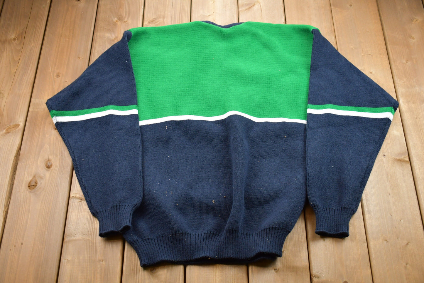 Vintage 1990s Irish Two-Toned Knitted Sweater / Vintage 90s Crewneck / Pattern Sweater / Made In Ireland / Pullover Sweatshirt / Embroidered