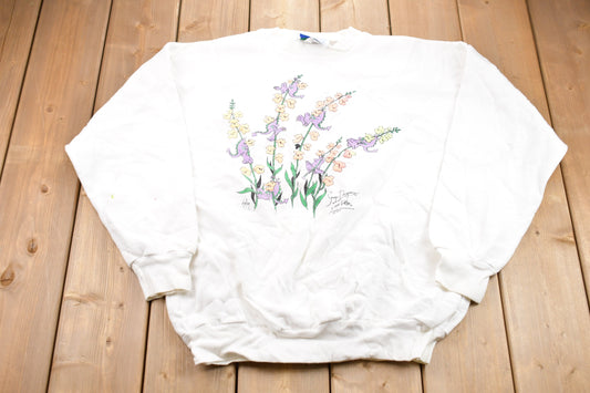 Vintage 1990s Bow Valley Canada Floral Print Crewneck / Nature Print / Vintage Sweatshirt / Made In Canada / Floral / Pullover Sweatshirt