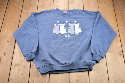 Vintage 1980s Cute Cat Embroidered Crewneck / 80s Crewneck / Nature / Animals / Vintage Sweatshirt / Lady Footlocker / Pullover Sweatshirt