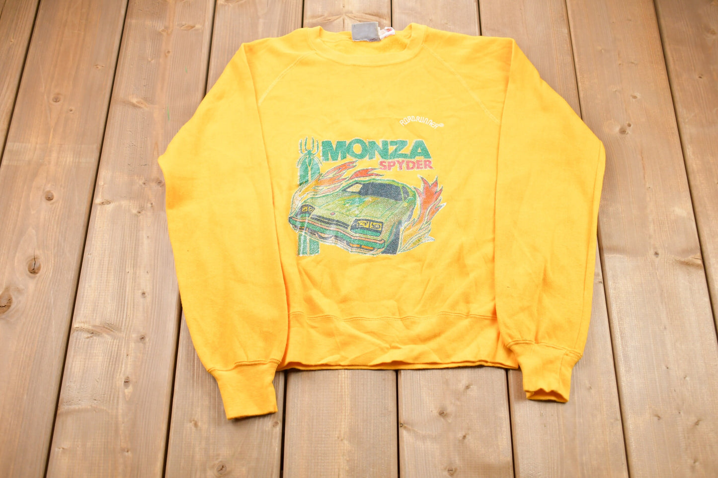 Vintage 1980s Road Runner Monza Spyder Graphic Raglan Crewneck Sweatshirt / 80s Crewneck / Souvenir / Athleisure / Streetwear / Car Graphic