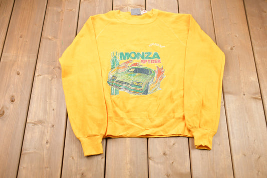 Vintage 1980s Road Runner Monza Spyder Graphic Raglan Crewneck Sweatshirt / 80s Crewneck / Souvenir / Athleisure / Streetwear / Car Graphic