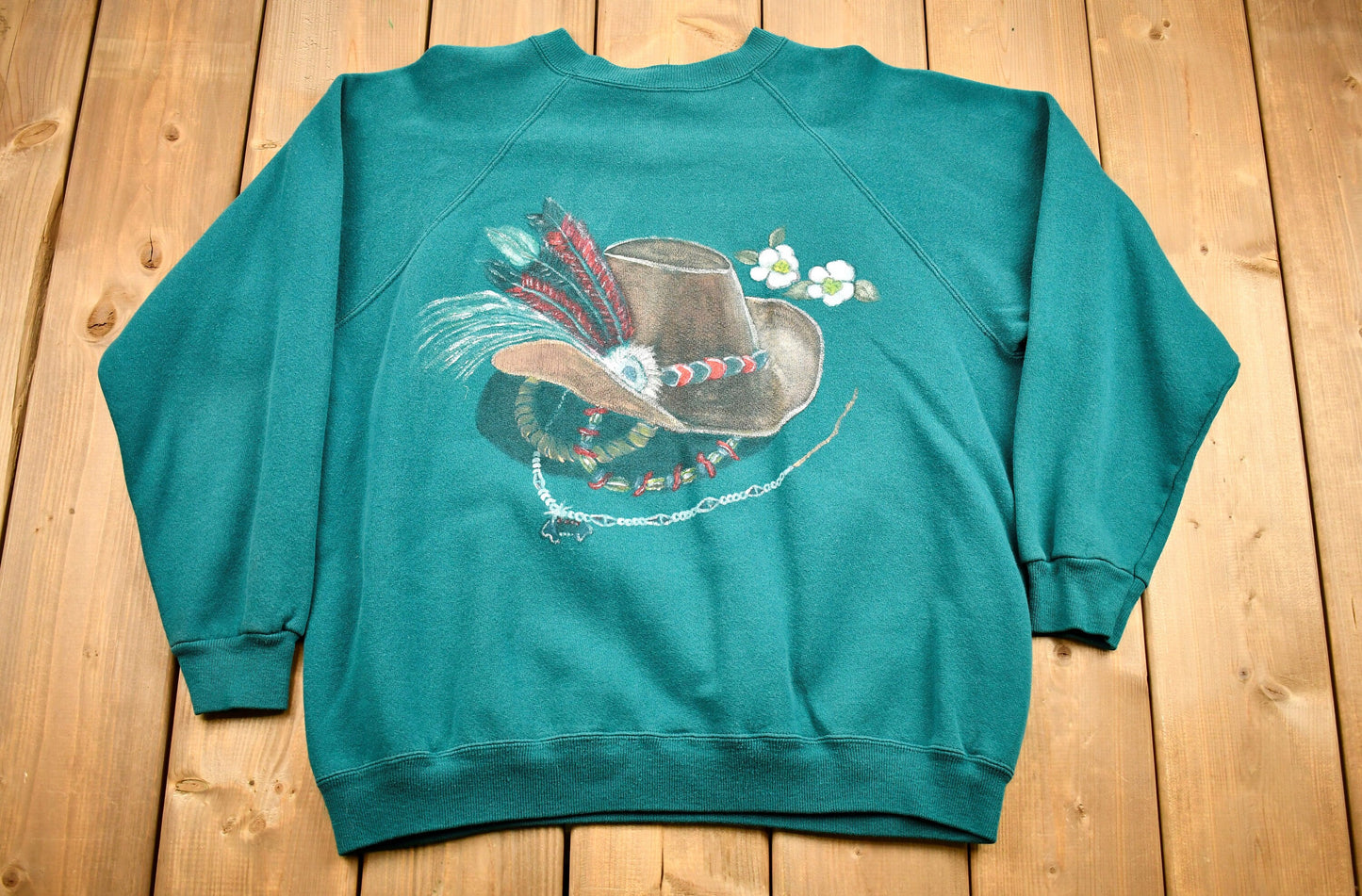 Vintage 1980s Native American Graphic Raglan Crewneck / Earth Tone Sweatshirt / USA Made Materials Pullover Sweatshirt / Hanes Herway