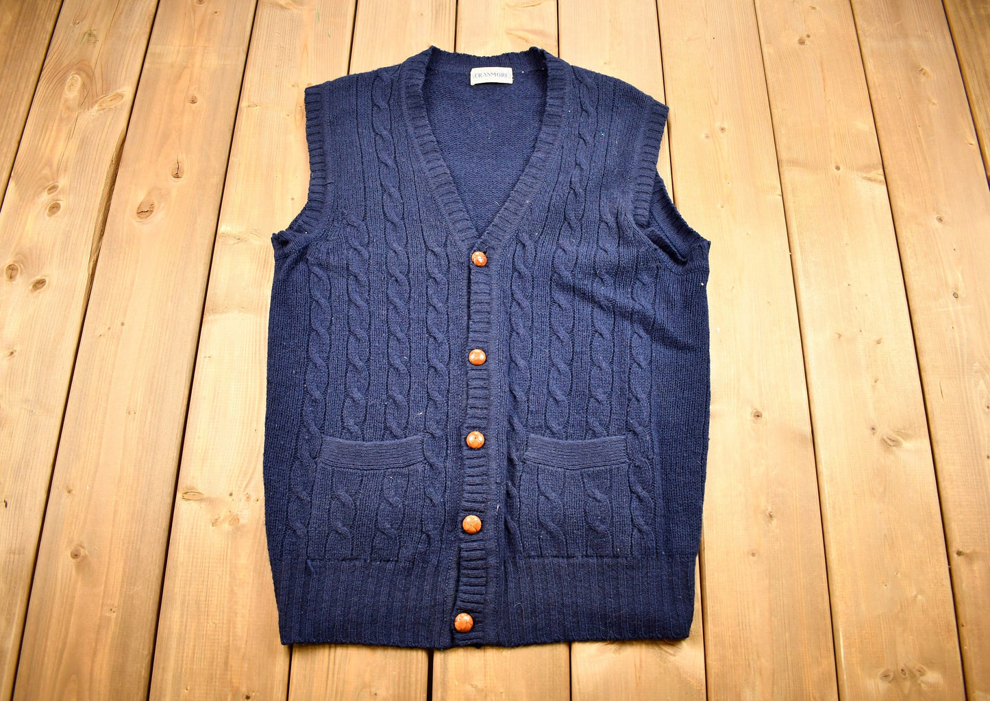 Vintage 1990s Cranmore Wool Knit Button Up Sweater Vest / Cable Knit Pattern / Outdoor / Wilderness / Pullover Sweatshirt