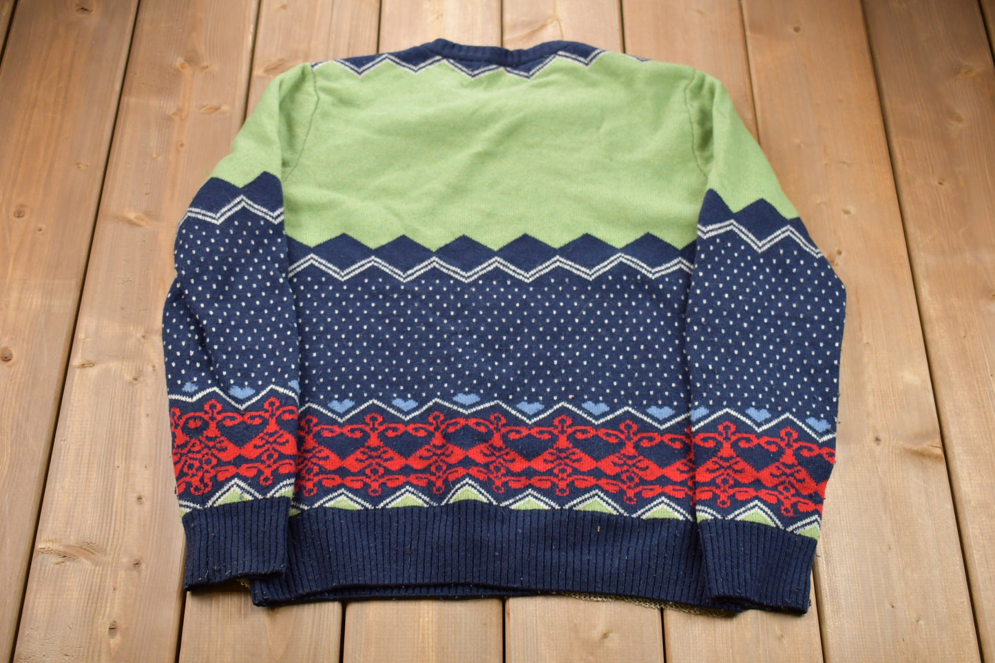 Vintage 1990s Abstract Knitted Sweater / Vintage 90s Crewneck / Pattern Sweater / Outdoor / Hand Knit / Pullover Sweatshirt