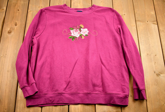 Vintage 1990s Floral Embroidered Graphic Crewneck