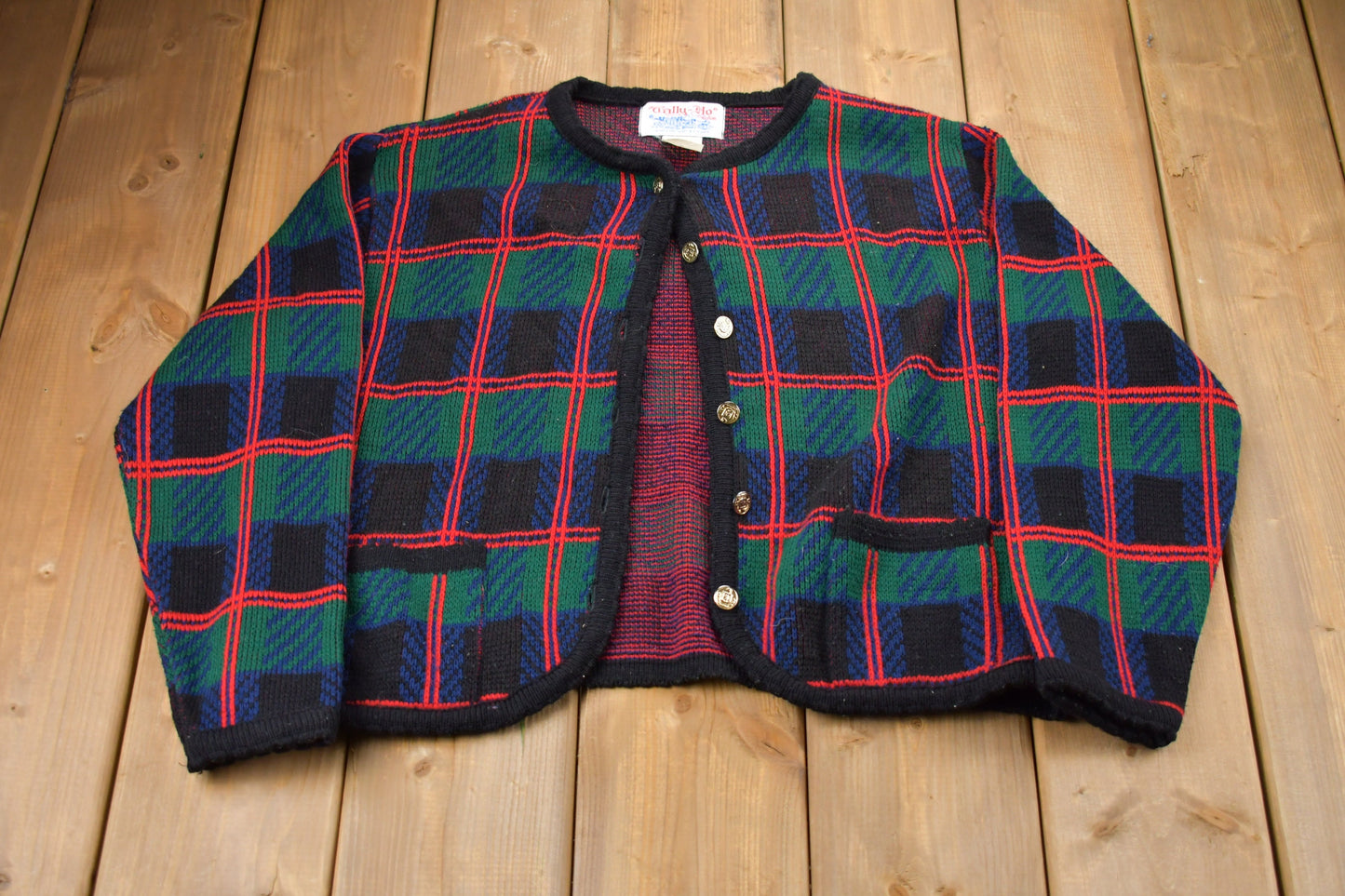 Vintage 1990s Plaid Knitted Sweater / Vintage 90s Cardigan / Pattern Sweater / Outdoor / Hand Knit /  / Knit Cardigan