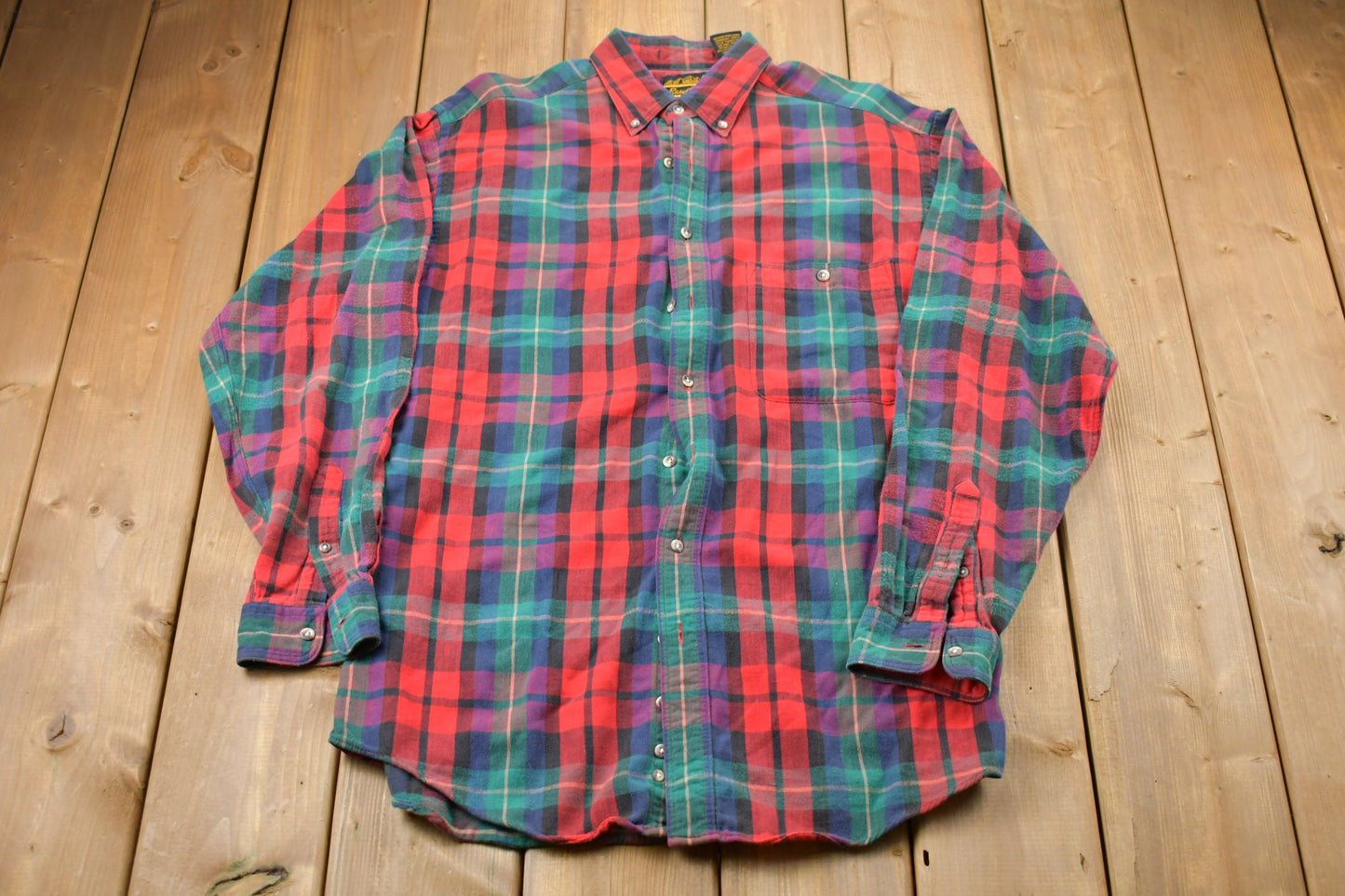 Vintage 1990s Eddie Bauer Button Up Shirt / 1990&#39;s Button Up / Vintage Flannel / Casual Wear / Workwear / Pattern Button Up / Made In USA