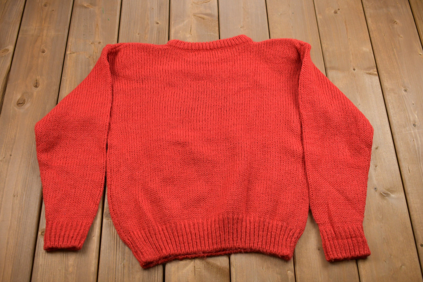 Vintage 1980s Red Knitted Sweater / Vintage 80s Crewneck  / Outdoor / Sweatshirt / Abstract Graphic / 80s Red Knit Sweater