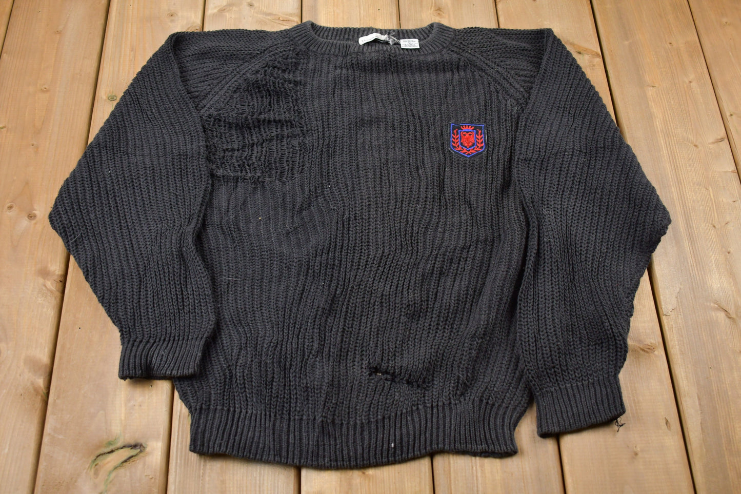Vintage 1980s Jason Maxwell Embroidered Knitted Sweater / Vintage 90s Crewneck / Pattern Sweater / Outdoor / Hand Knit / Pullover Sweatshirt