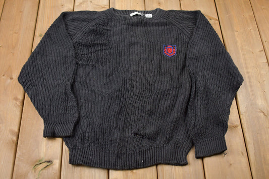 Vintage 1980s Jason Maxwell Embroidered Knitted Sweater / Vintage 90s Crewneck / Pattern Sweater / Outdoor / Hand Knit / Pullover Sweatshirt