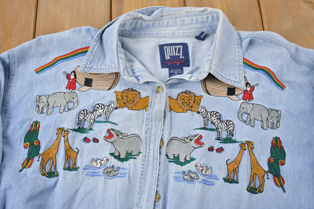 Vintage 1980s Quizz Noah's Arc Embroidered Button Up Shirt