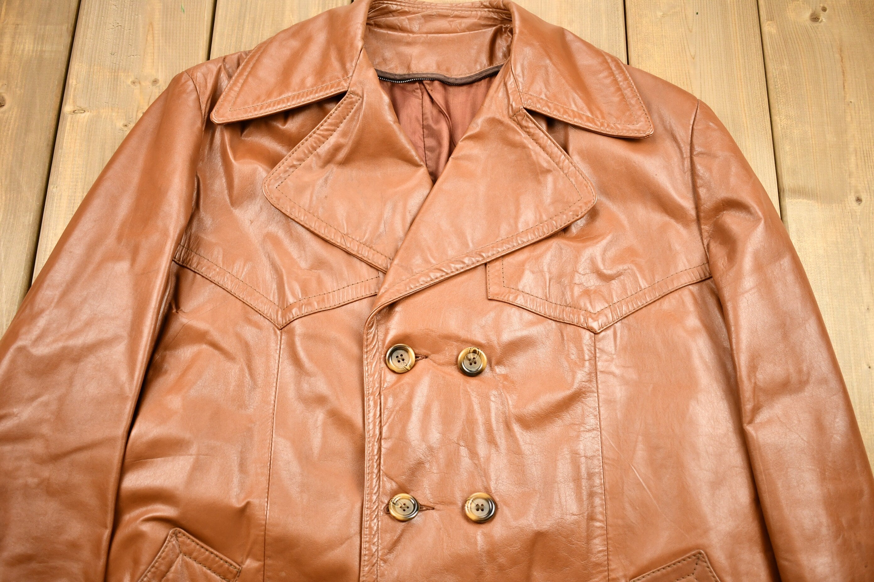 Vintage 1970s Burnt Orange Full Length Leather Trench Coat