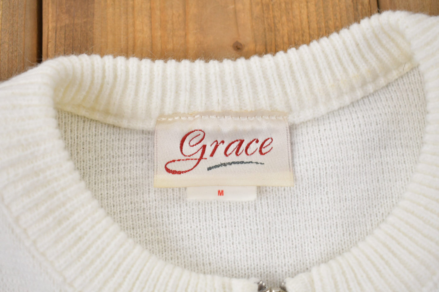 Vintage 1980s Grace Full Zip Knitted Sweater / Vintage 80s Cardigan / Pattern Sweater / Outdoor / Hand Knit / Grace Cardigan