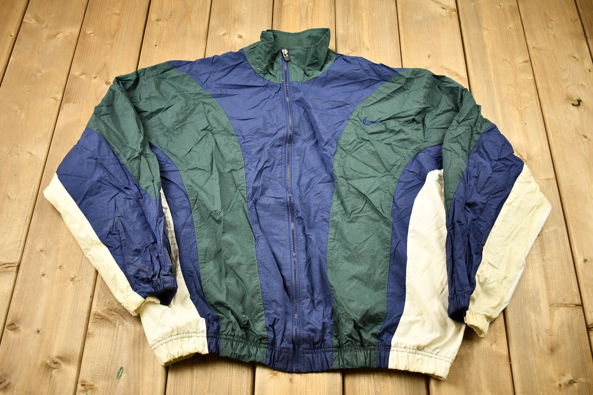 Vintage 1990s Nike Mini Swoosh Full Zip Color Block Windbreaker Jacket