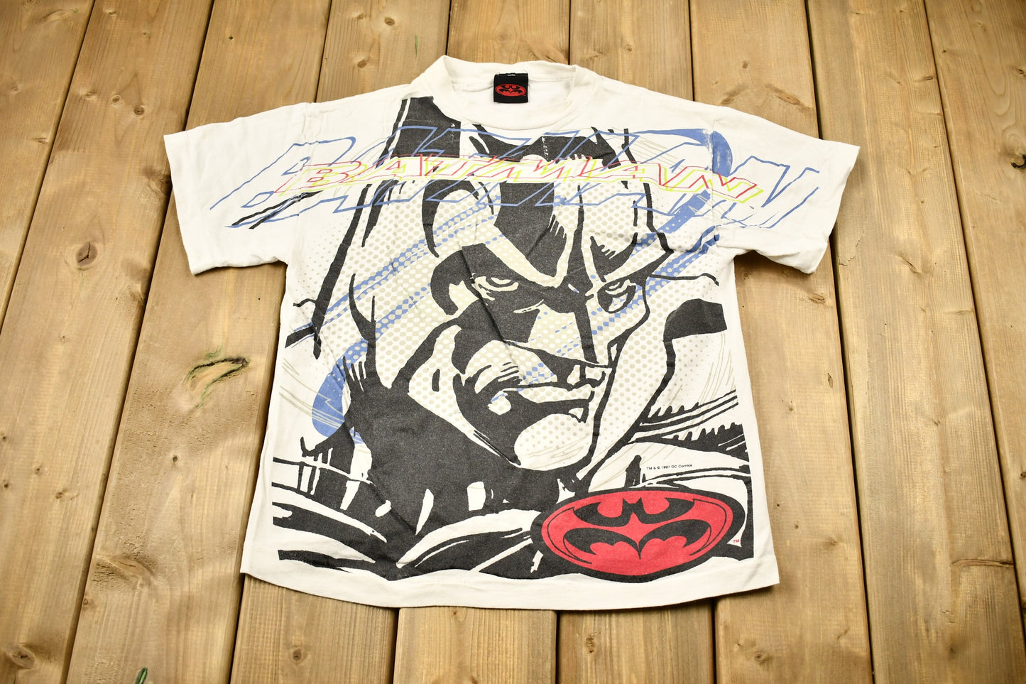 Vintage 1997 Batman DC Comics All Over Print T-Shirt / Made In USA / 80s Batman / Streetwear / Youth Size / Single Stitch / DC Comics