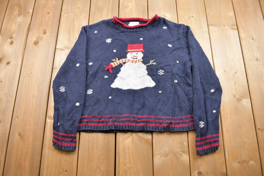 Vintage Hand Embroidered Knitted Sweater / Vintage 90s Crewneck / Pattern Sweater / Hand Knit / Pullover Sweatshirt / Christmas Sweater