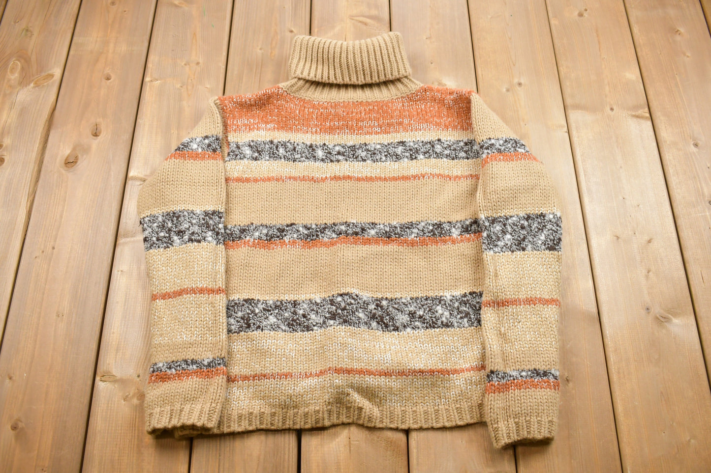 Vintage Knitted Sweater / Vintage 90s Turtleneck / Pattern Sweater / Outdoor / Striped / Pullover Sweatshirt