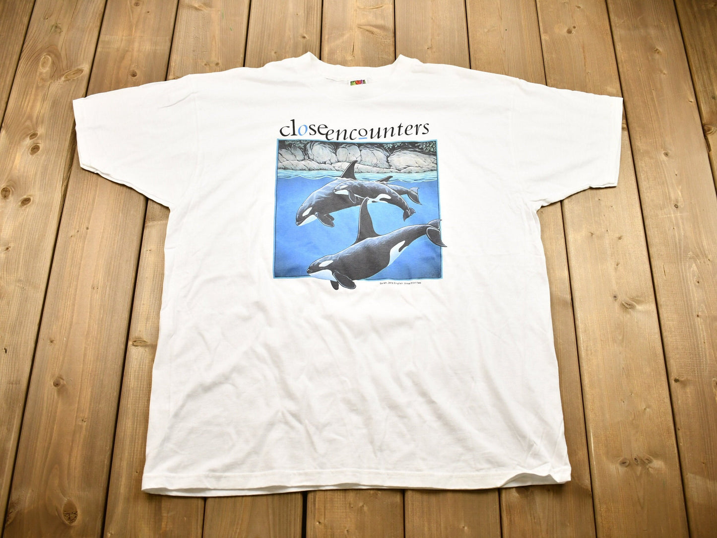 Vintage 1990s Close Encounters Killer Whale Graphic T-Shirt / Nature / Cute Animals / Made In Canada / Nature Graphic / Deadstock