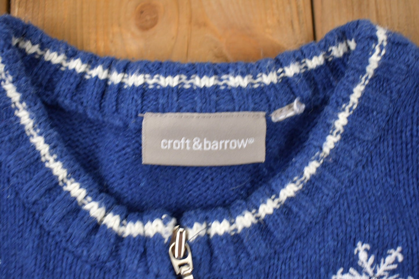 Vintage 1990s Croft & Barrow Snow Full Zip Knitted Sweater / Vintage 90s Zip Up / Pattern Sweater / Outdoor / Hand Knit / 90s Zip Up Knit