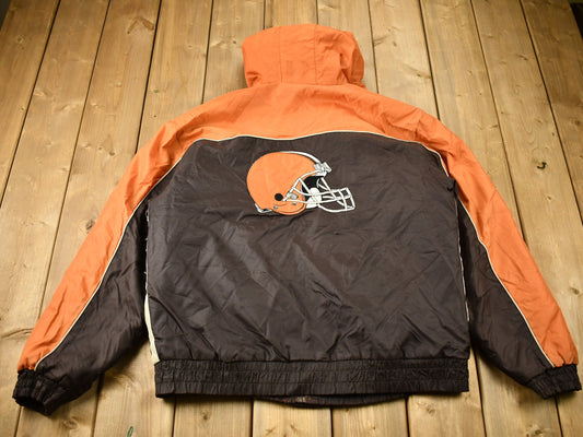 Vintage 1990s Cleveland Browns NFL Full Zip Puffer Jacket / Vintage Football / Color Block / Sportswear / Patchwork / Embroidered