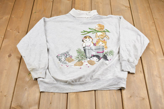 Vintage 1990s Land n' Sea Cute Kitten Graphic Turtleneck / 90s Turtleneck / Nature / Animals / Vintage Sweatshirt / Pullover Sweatshirt