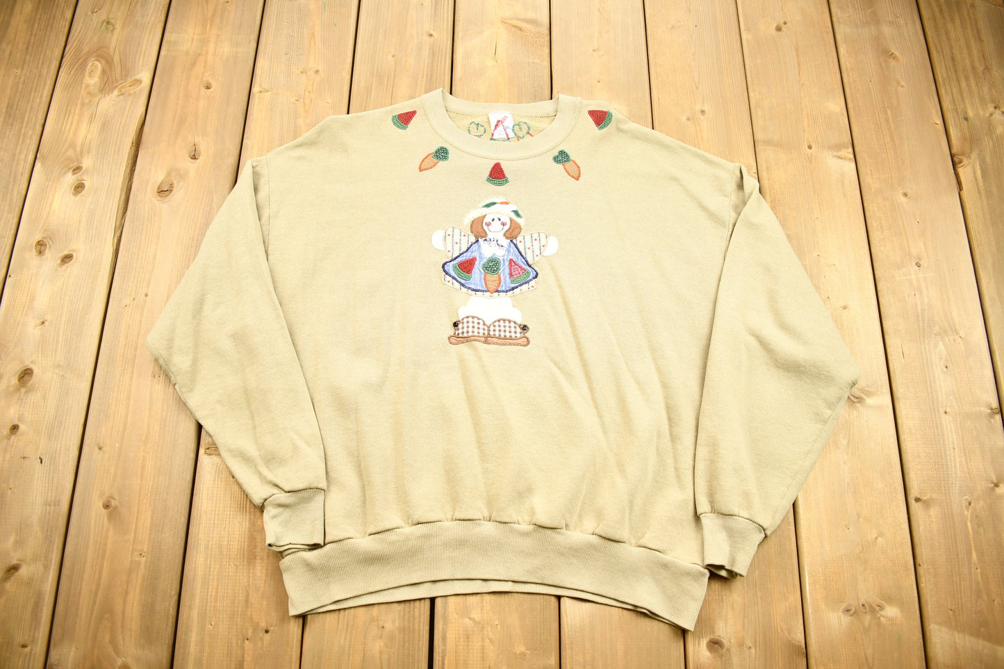 Vintage 1990s Hand Embroidered Granma Style  Crewneck Sweatshirt