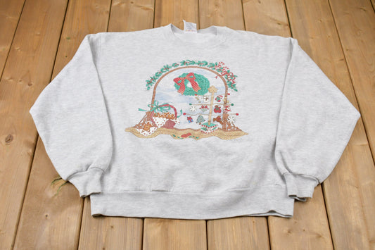 Vintage 1990s Wreath Christmas Sweatshirt / 90s Holiday Crewneck / Winter Wear / Festive Graphic Print / 90s Made In USA / Holiday Crewneck