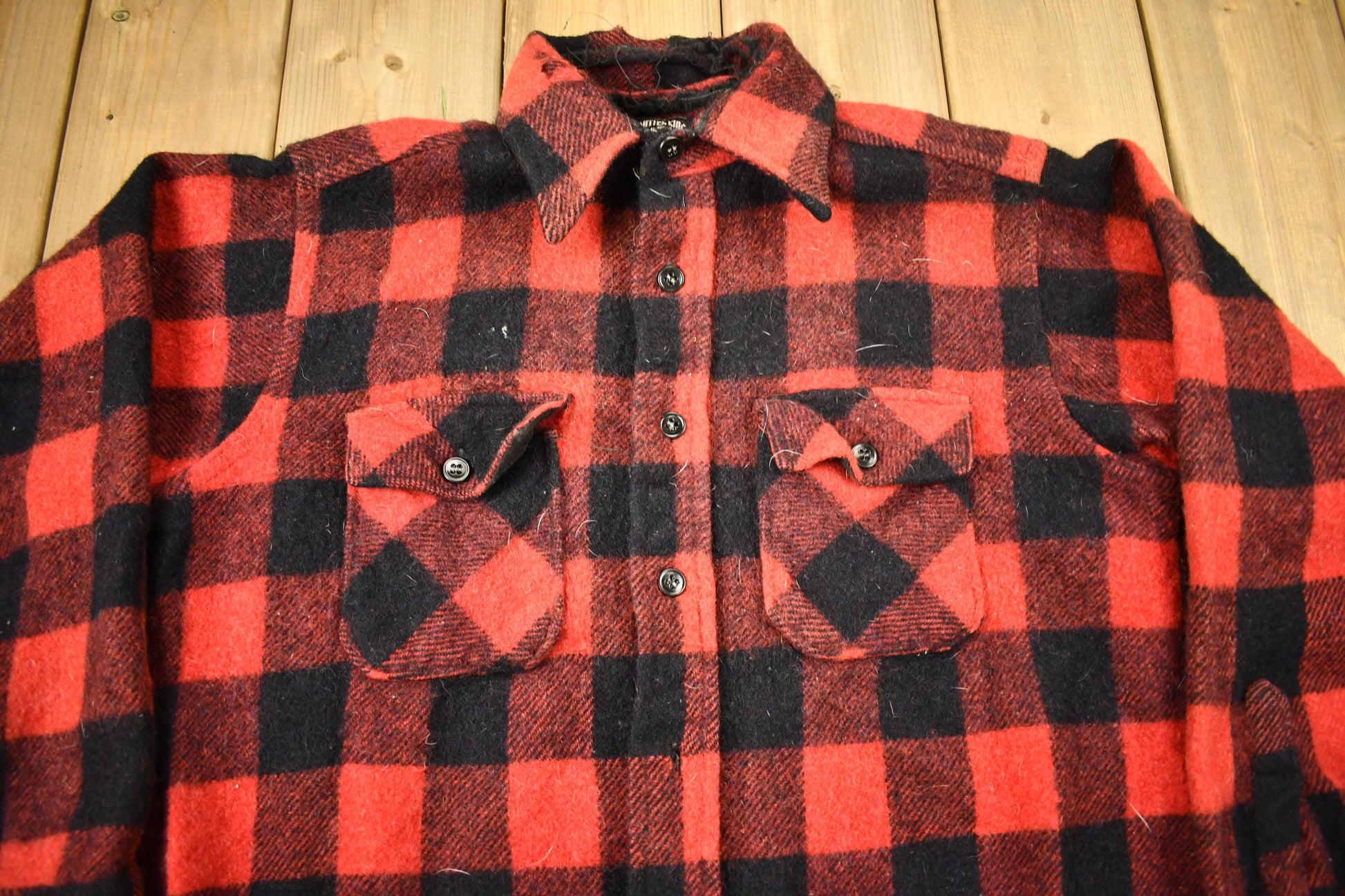 Vintage 1950s Winter King Buffalo Plaid Wool Button Up Shirt