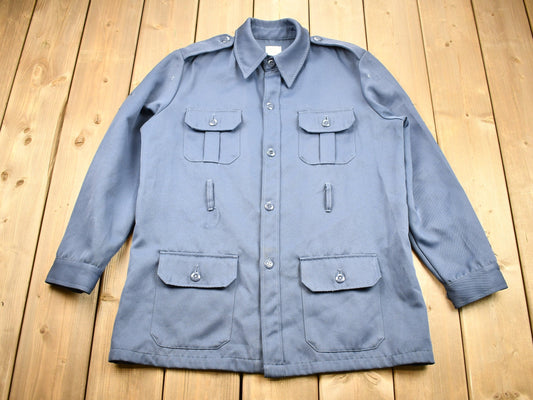 Vintage Logistik Made In Canada Button Up Shirt Jacket / Blank Minimalist / Uniform Casual Wear / Navy Blue Workwear / Army Military Gear