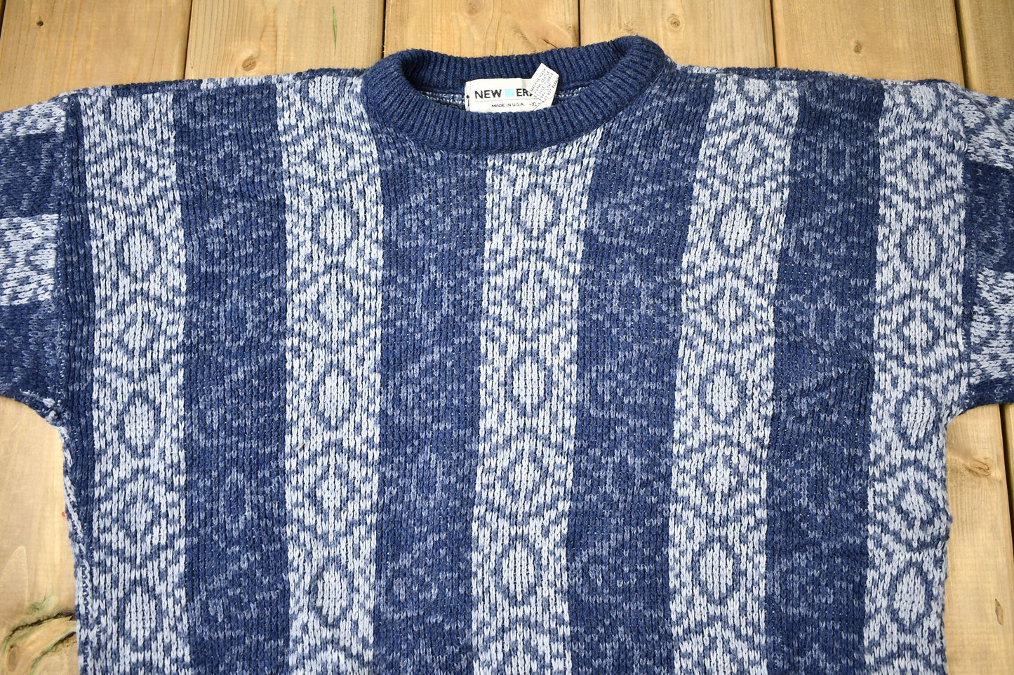 Vintage 1980s New Era All Over Pattern Striped Knit Crewneck Sweater