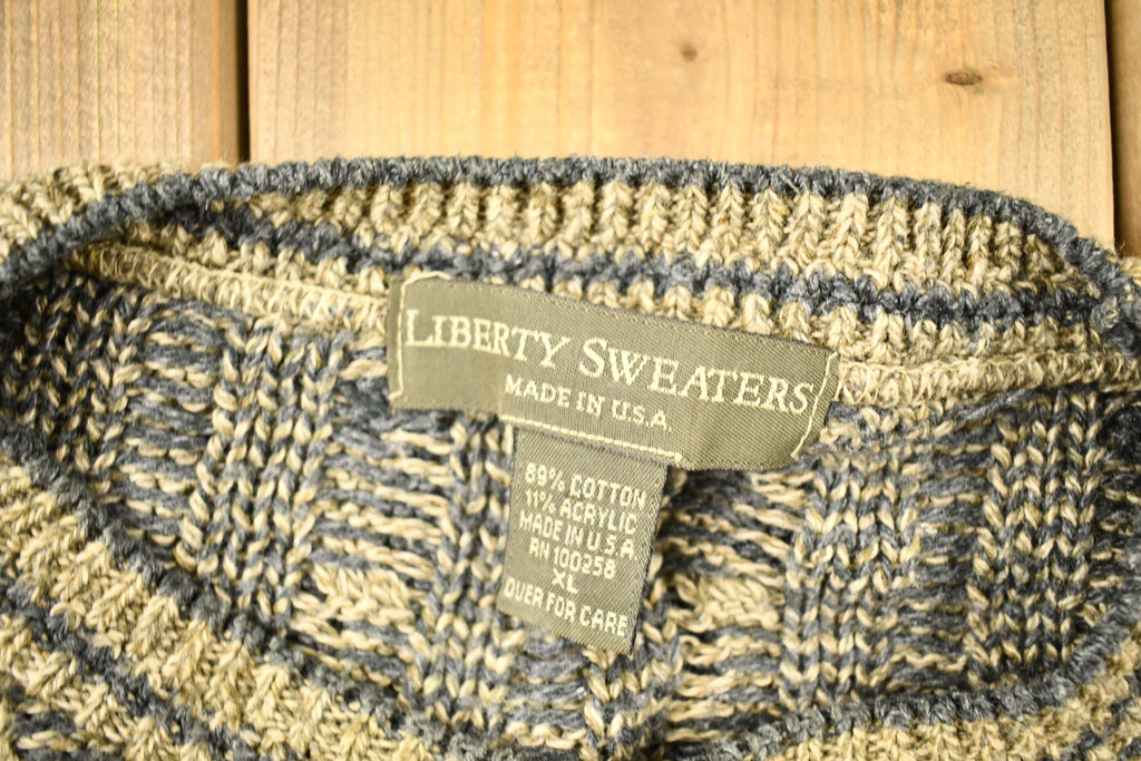 Vintage 1990s Liberty Sweaters 3D Cable Knit Crewneck Sweater
