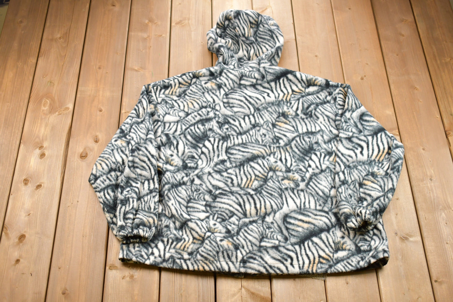 Vintage 1990s Zebra All Over Print Full Zip Fleece Sweater