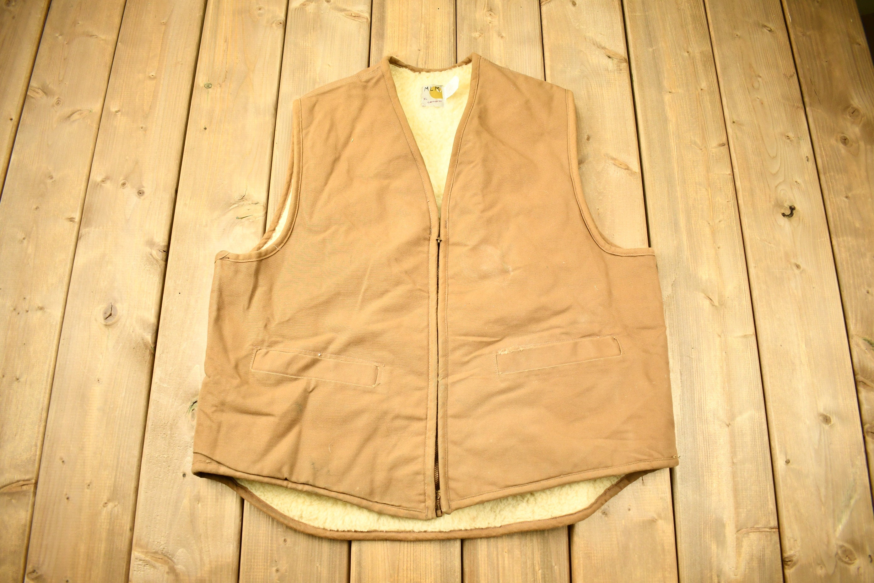 Vintage 1980s Carhartt Sherpa Lined Brown Work Vest Vintage Workwear