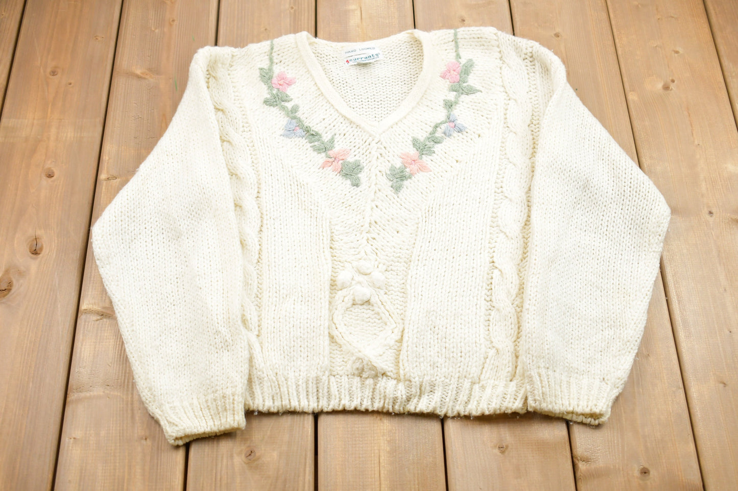 Vintage 1990s Currants Floral Graphic Knitted Sweater