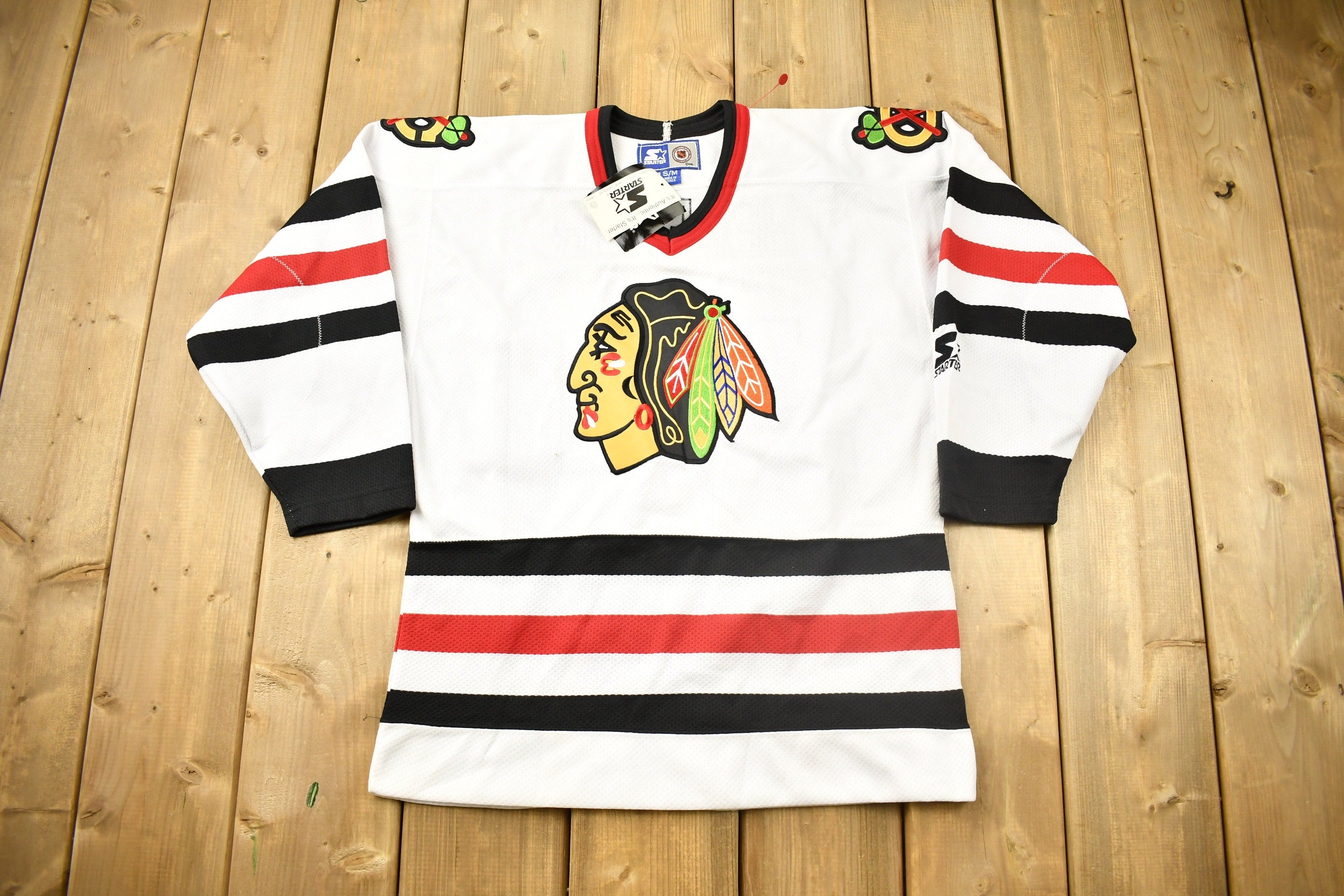 Vintage 1990s Ed Belfour Chicago Blackhawks Deadstock Starter NHL Hockey Jersey