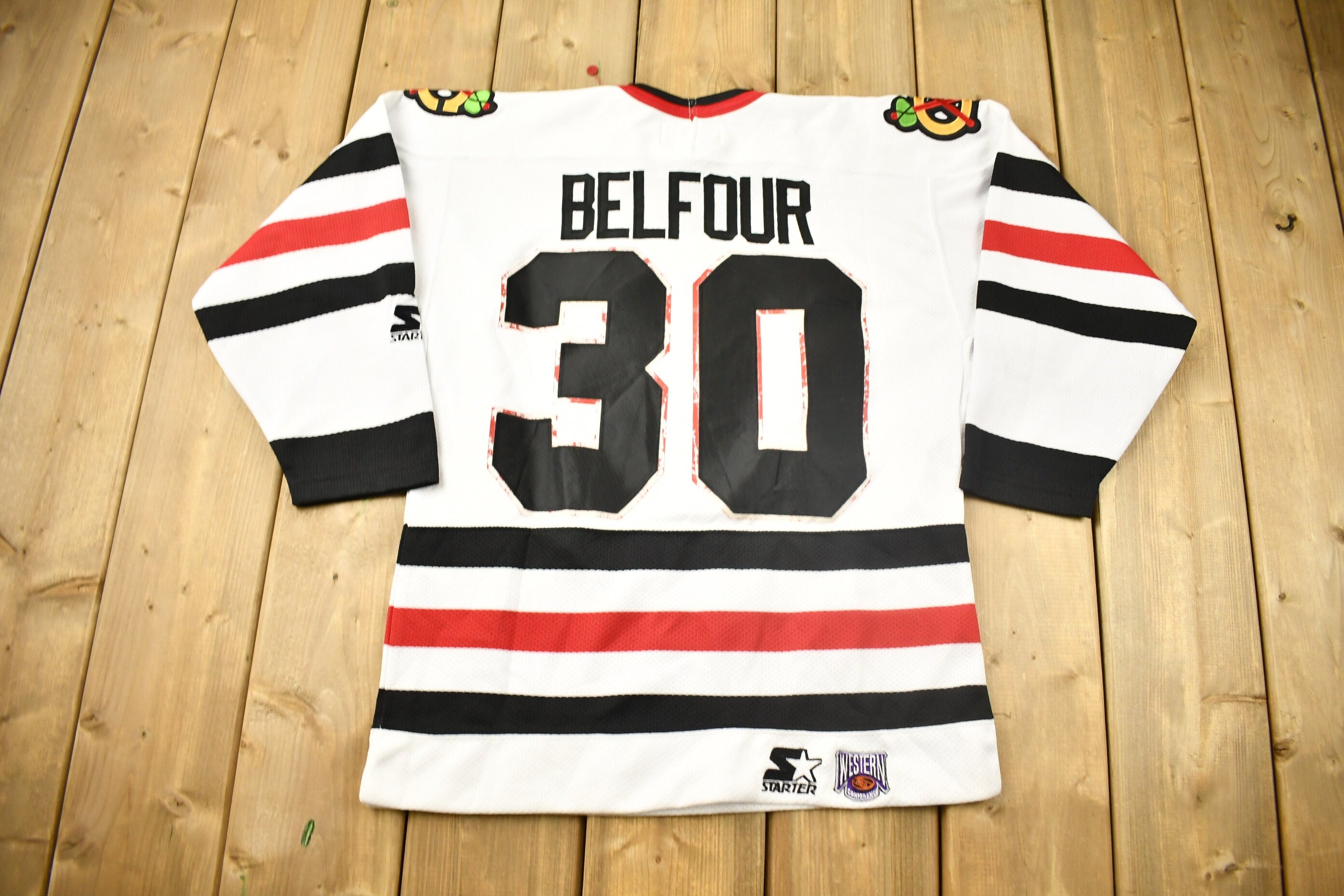 Vintage 1990s Ed Belfour Chicago Blackhawks Deadstock Starter NHL Hockey Jersey