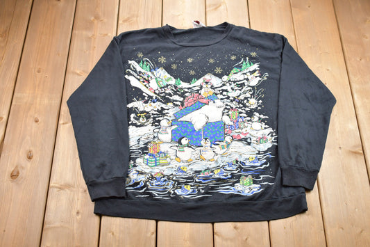 Vintage 1990s Penguin Arctic Christmas Crewneck Sweatshirt / 90s Crewneck / Souvenir / Athleisure / Streetwear / Holiday Sweatshirt