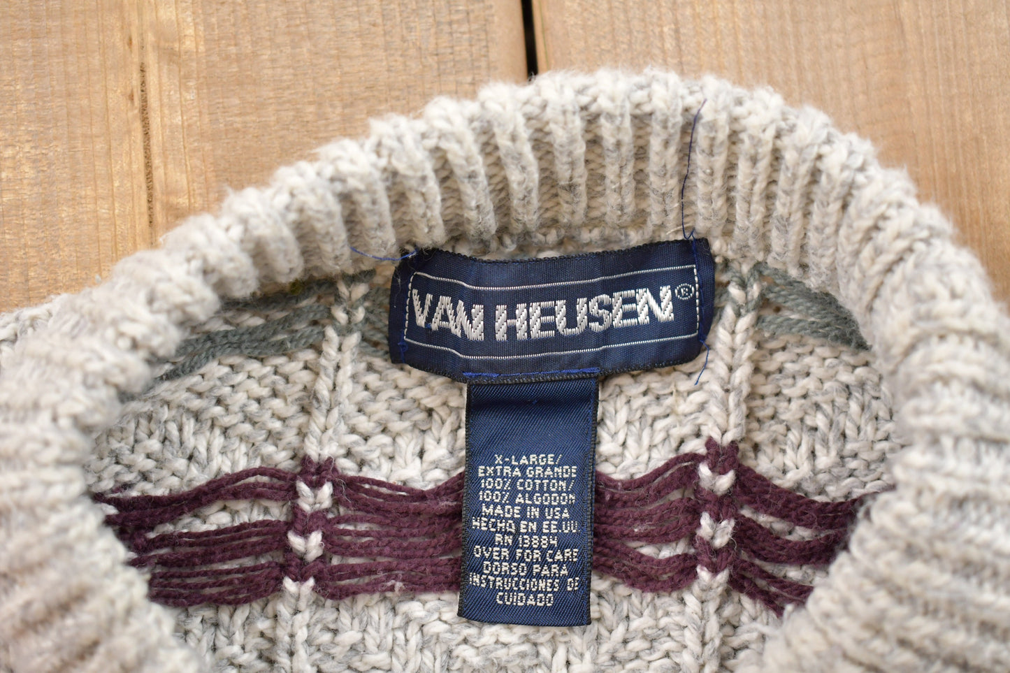 Vintage 1990s Van Heusen Knitted Sweater / Vintage 90s Crewneck / Pattern Sweater / 90s Van Heusen / Made In USA / Pullover Sweatshirt