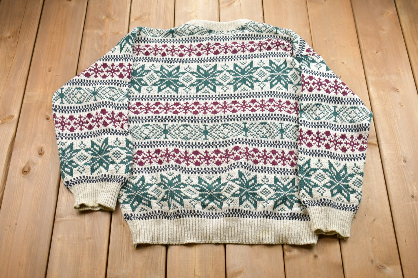 Vintage 1990s Northwest Territory Snow Graphic Knitted Sweater / Vintage 90s Crewneck / Pattern Sweater / Hand Knit / Pullover Sweatshirt