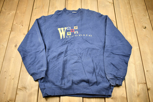 Vintage 1990s Wisconsin Embroidered Crewneck Sweatshirt / 90s Crewneck / Souvenir / Athleisure / Streetwear / Travel And Tourism