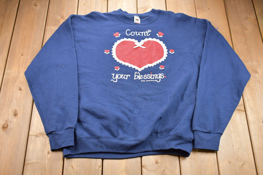 Vintage 1990s Count Your Blessings Heart Crewneck Sweatshirt / 90s Crewneck / Souvenir / Athleisure / Streetwear / Made In USA