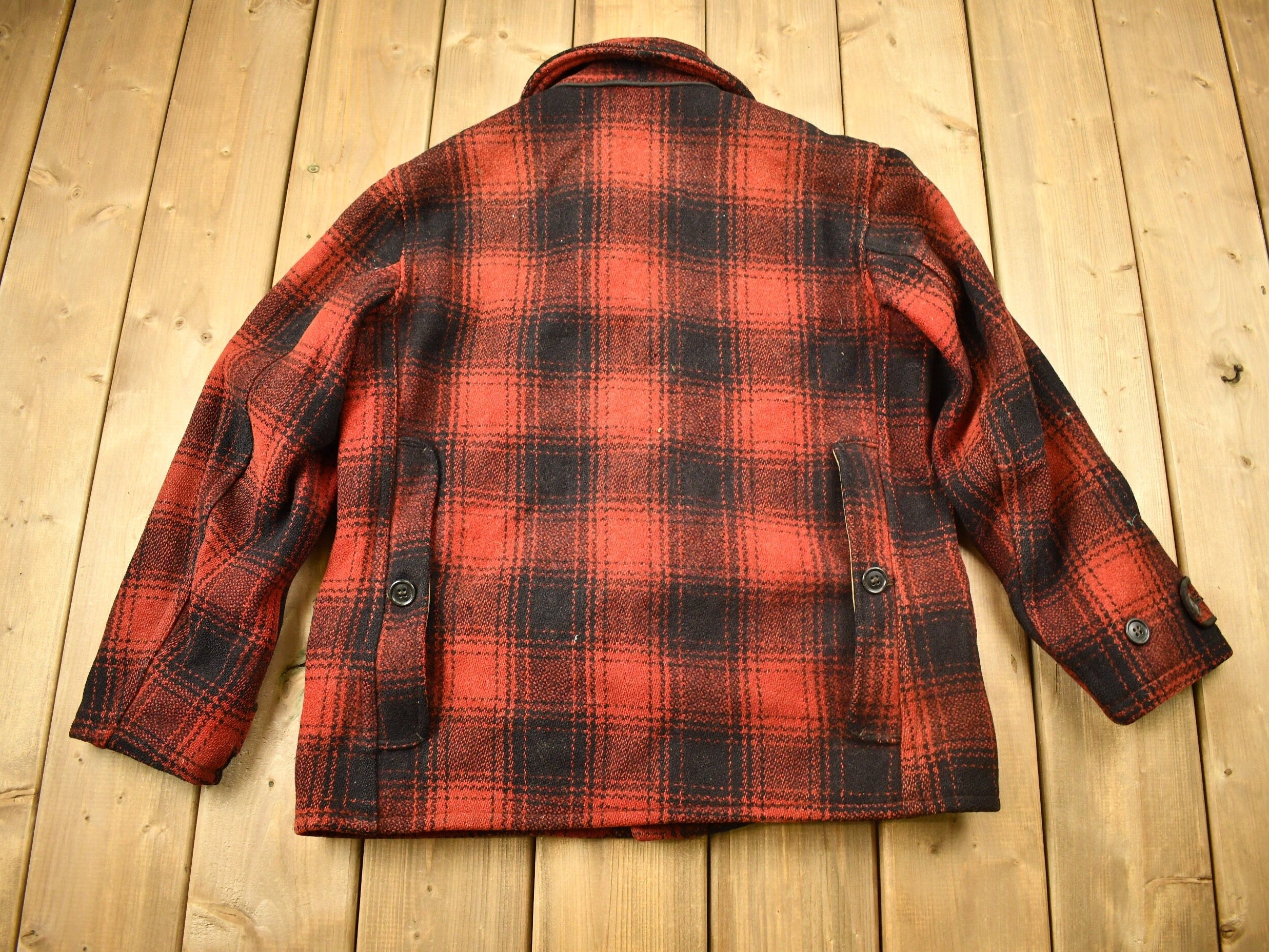 Vintage 1950s Western Field Montgomery Ward Buffalo Plaid Wool Hunting Jacket