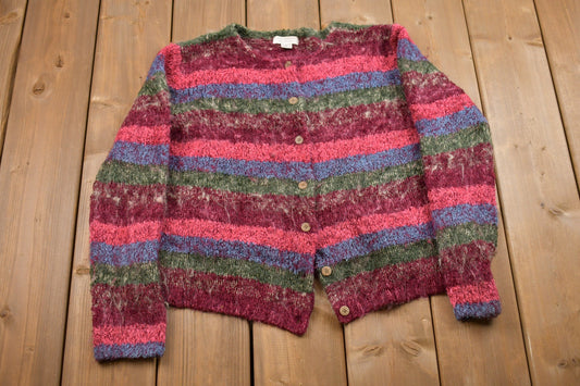 Vintage Knitted Christopher & Banks Sweater / Vintage 90s Wool Cardigan / Pattern Sweater / Outdoor / Hand Knit / Colorful Cardigan