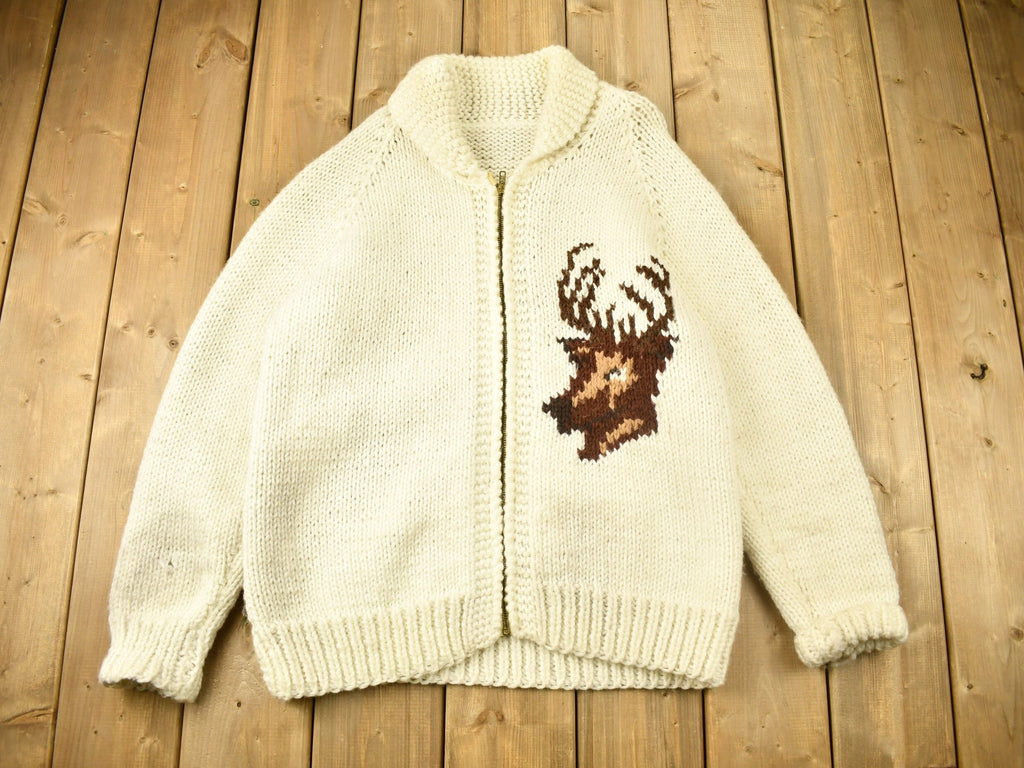 Vintage 1950s Hand-Knit Deer Curling Sweater