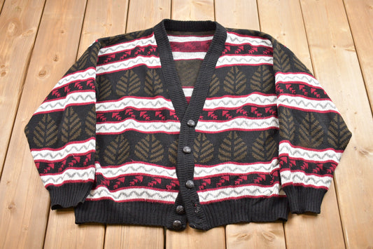 Vintage Knitted Sweater / Vintage 90s Cardigan / Pattern Sweater / Outdoor / Hand Knit / Button Up Sweatshirt