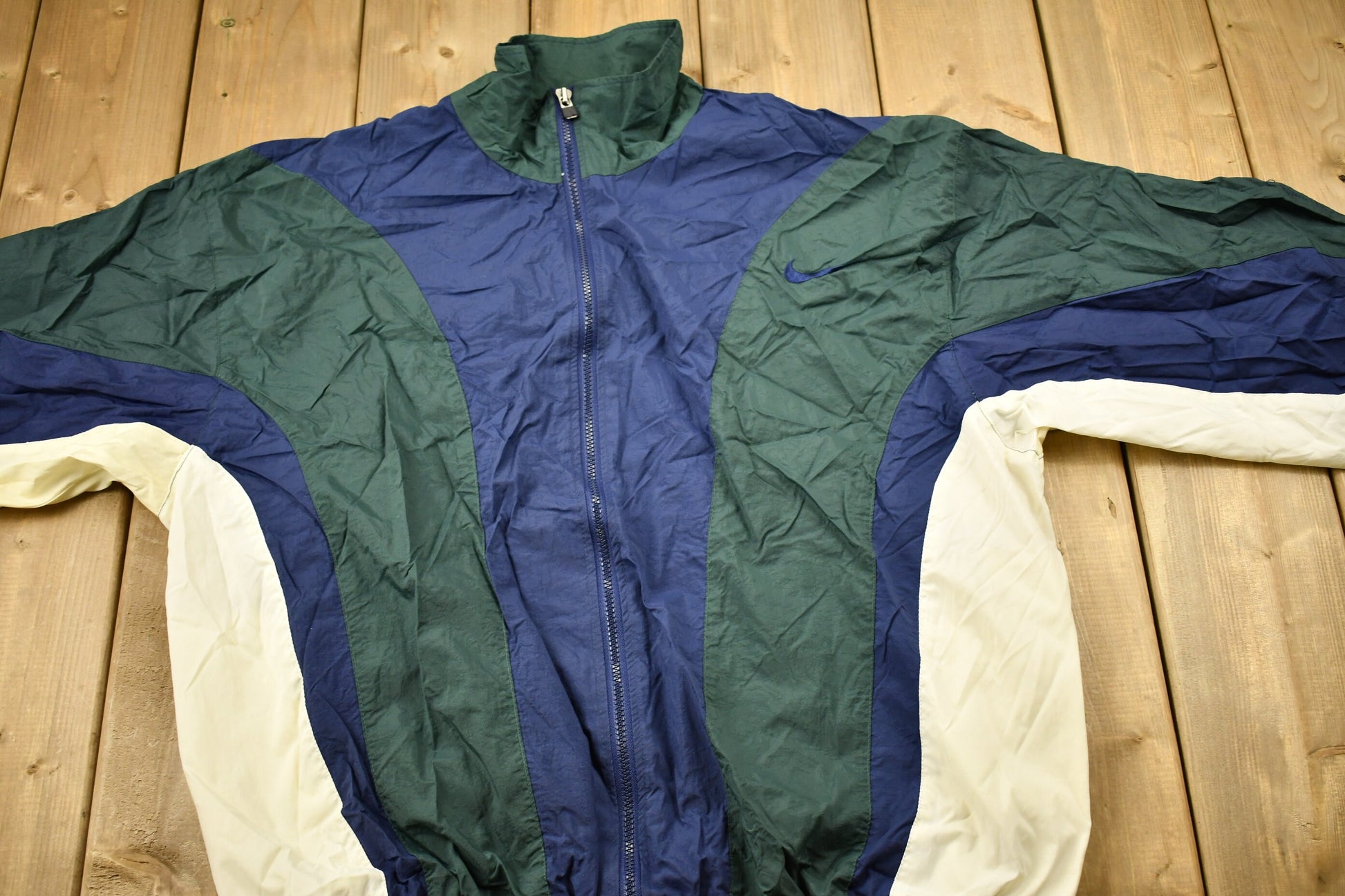 Vintage 1990s Nike Mini Swoosh Full Zip Color Block Windbreaker Jacket